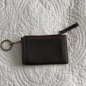 RARE Vintage Coach Dark Brown Leather Keychain Zip Card/Coin Pouch